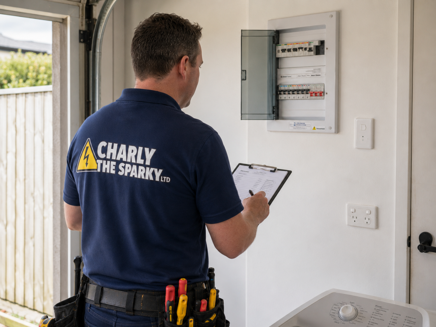 Charly The Sparky inspecting a switchboard, EWRB Electrical Inspector I104520