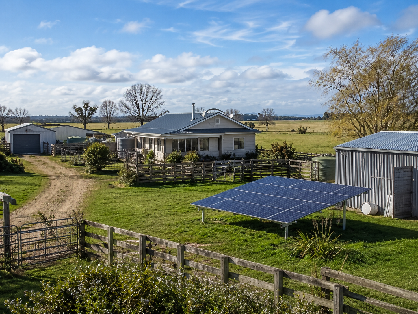 Ground-mounted solar array on a rural property in the Ngatea region