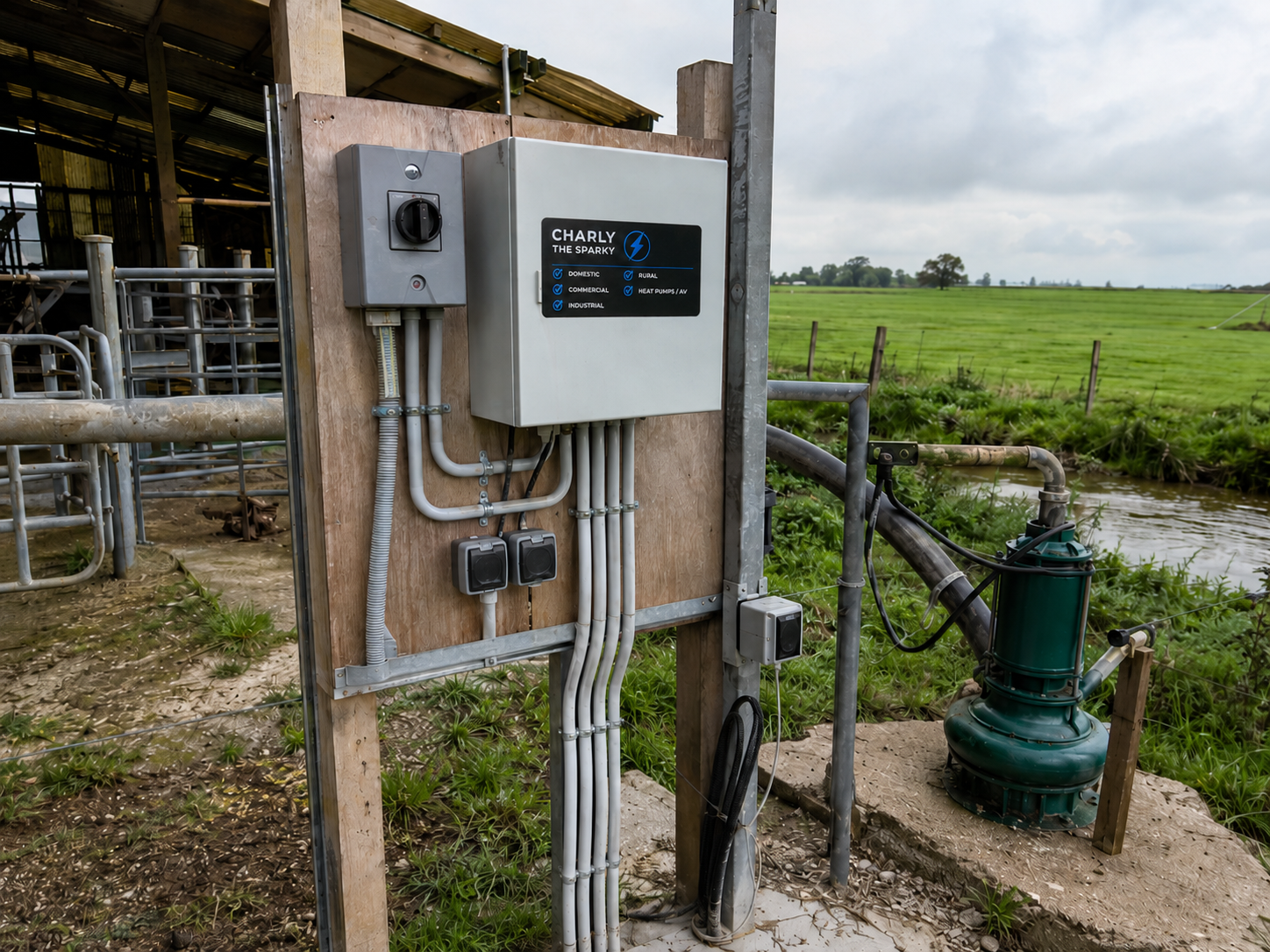 Effluent pump wiring on a dairy farm in the Ngatea region
